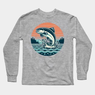 Salmon Jumping - Retro Horizon Long Sleeve T-Shirt